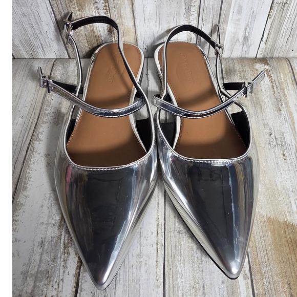 The Drop Women Metallic Silver Pointed Toe Slingback Mary Jane Flats Shoes - Picture 4 of 11